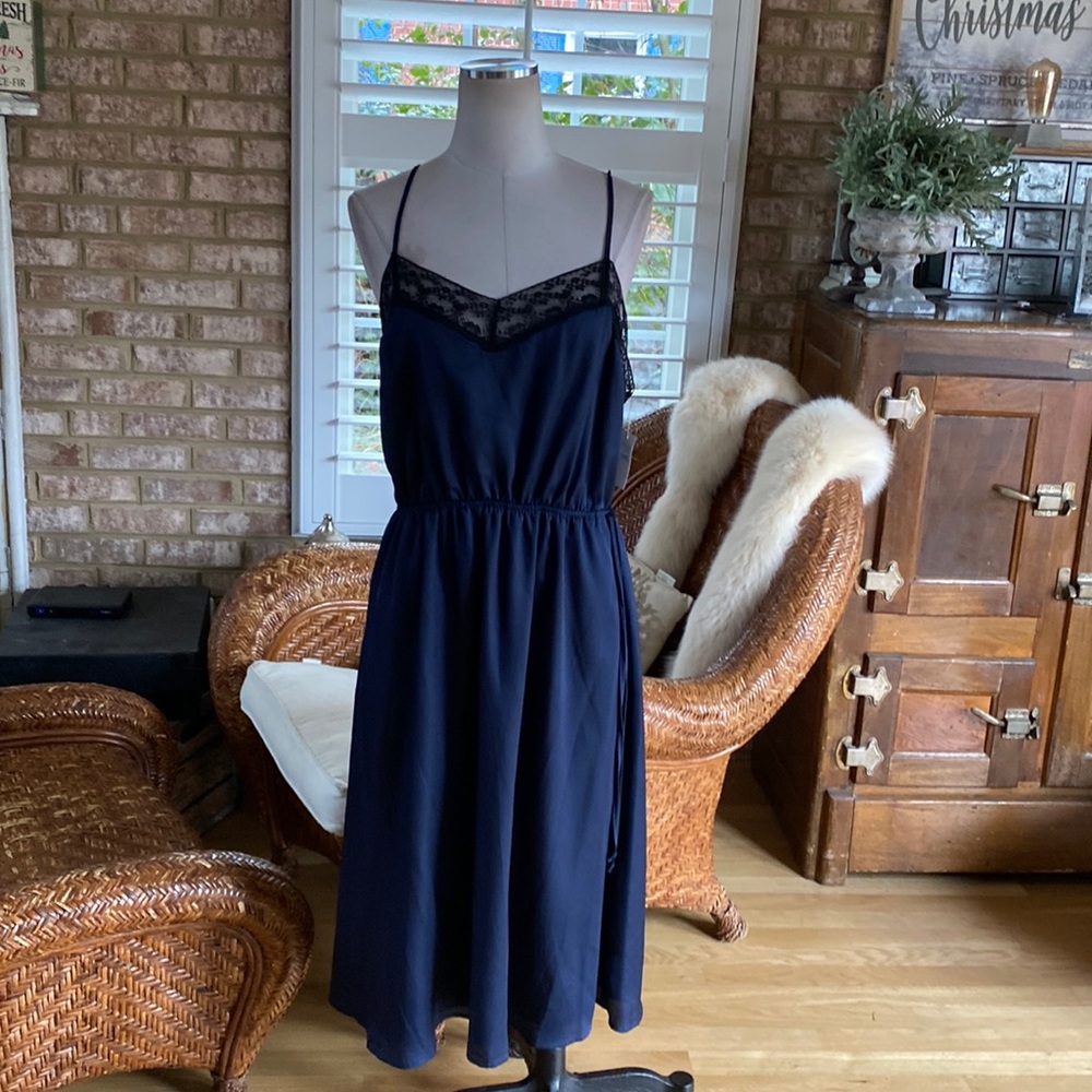 CHELSEA 28 CHELSEA28 NORDSTROM RACK NAVY LACE FULL SLIP PAJAMAS LARGE NEW
